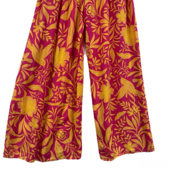 Patrons of Peace Angelo Wide-Leg Smocked Pants Pink Bird Floral M - Picture 5 of 9